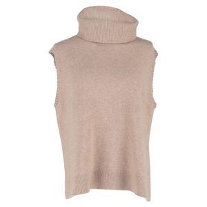Theory Blanket Stitch Trim Sleeveless Turtleneck Sweater in Beige Cashmere
